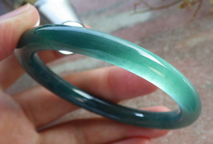 Certified Icy Blue Water Green Burma 100% Natural A JADE Jadeite Circle Bangle Bracelet 55 mm 手镯 633789  TN