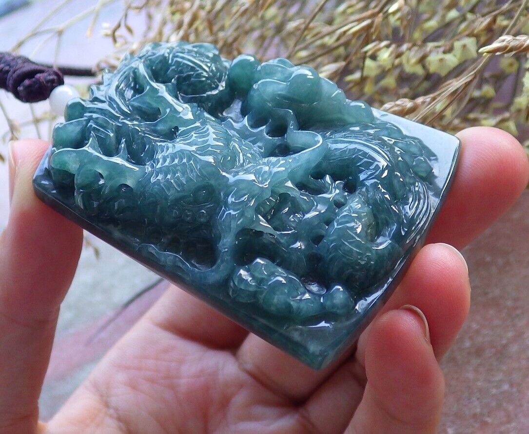 Certified Icy Green Burma 100% Natural A Jade jadeite Pendant Dragon Bead 生意兴隆 574895 TN