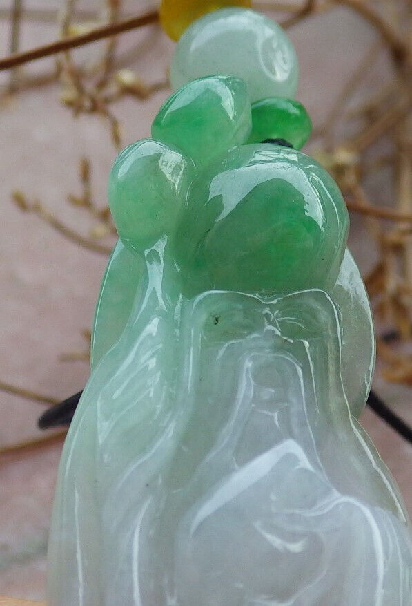 Certified Green Burma 100% Natural A Jade jadeite Pendant Longevity God Peach Necklace 寿星公 635522  TN