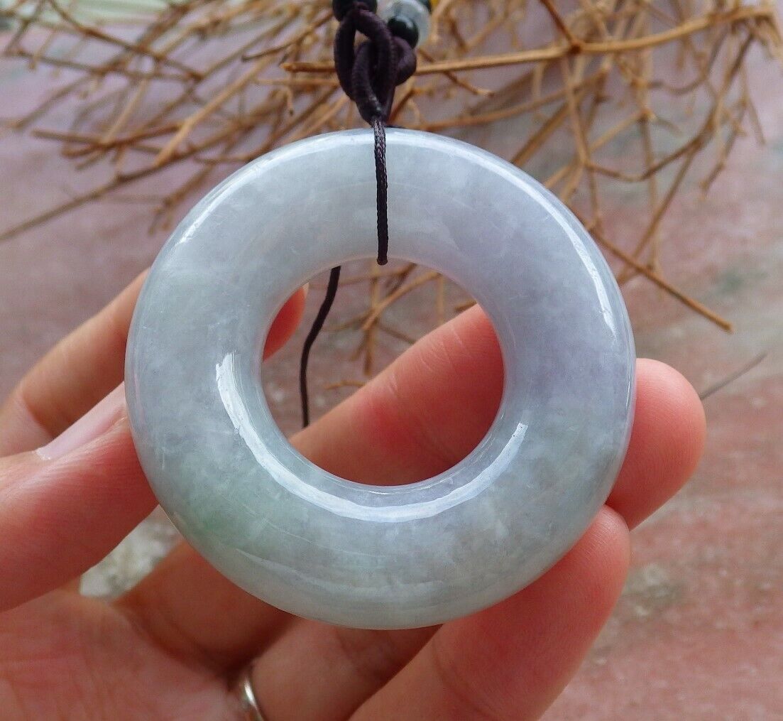 Certified Green Pale Lavender 100% Natural A Jade jadeite Pendant Circle Donut Necklace 平安扣 525852  TN