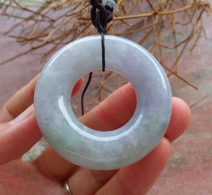 Certified Green Pale Lavender 100% Natural A Jade jadeite Pendant Circle Donut Necklace 平安扣 525852  TN