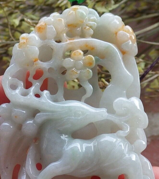 Certified Yellow Green Burma 100% Natural A Jade jadeite Pendant Deer Bat Ruyi Coin Flower Necklace 梅花鹿 573931 TN