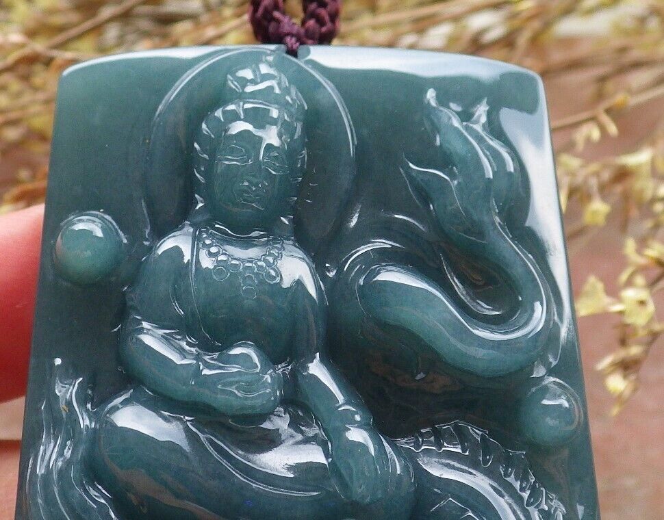 Certified Icy Green Burma 100% Natural A Jade jadeite Pendant Guanyin Kwan Yin Dragon Necklace 观音 575232 TN