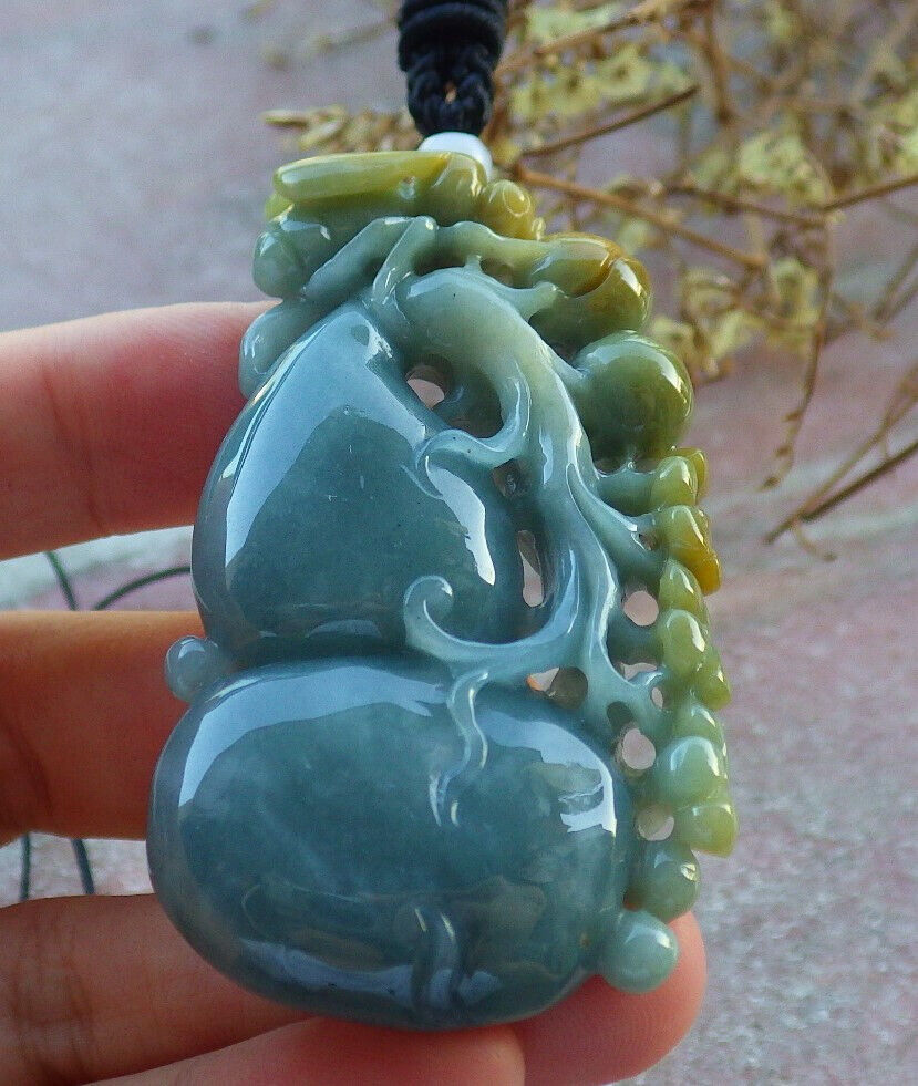Certified Yellow Green Burma 100% Natural A Jade jadeite Pendant Bee Flower Gourd Coin Necklace 蜜蜂 635614  TN