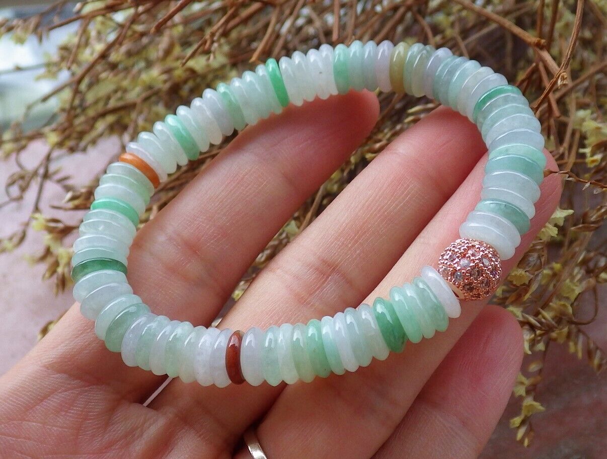 Certified Yellow Green Pale Lavender 100% Natural A JADE Jadeite Bead Beads Bangle Circle Bead Beads Bangle Bracelet 平安扣手链 525015  TN