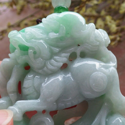 Certified Green Burma 100% Natural A Jade jadeite Pendant Dragon Kai Lun Frog Toad Necklace 574011 TN