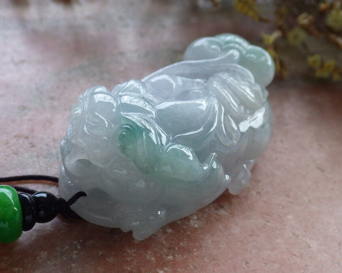 Certified Icy Green Pale Lavender 100% Natural A Jade jadeite Pendant Dragon Pi Xiu Lotus Flower Ruyi Money Coin Necklace 风水貔貅 523926  TN