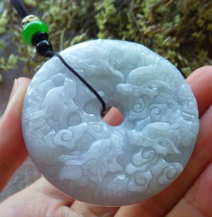 Certified Green Pale Lavender 100% Natural A Jade jadeite Pendant 9 Dragon Spit Bead Circle Necklace 九龙戏珠 523970  TN