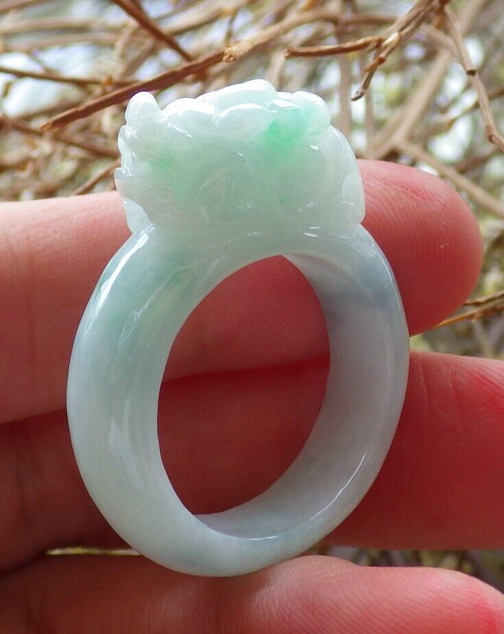 Certified Green 100% Natural A JADE Jadeite Dragon Pi Xiu RING USA. 8.5 戒指 523774 TN