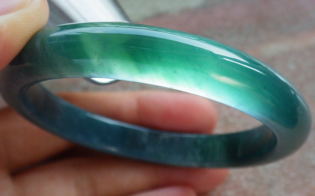 Certified Icy Blue Water Green Burma 100% Natural A JADE Jadeite Bangle Bracelet 55 mm 手镯 633526  TN
