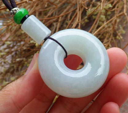 Certified Icy Green Light Lavender 100% Natural A Jade jadeite Pendant Circle Donut Necklace 平安扣 524911  TN