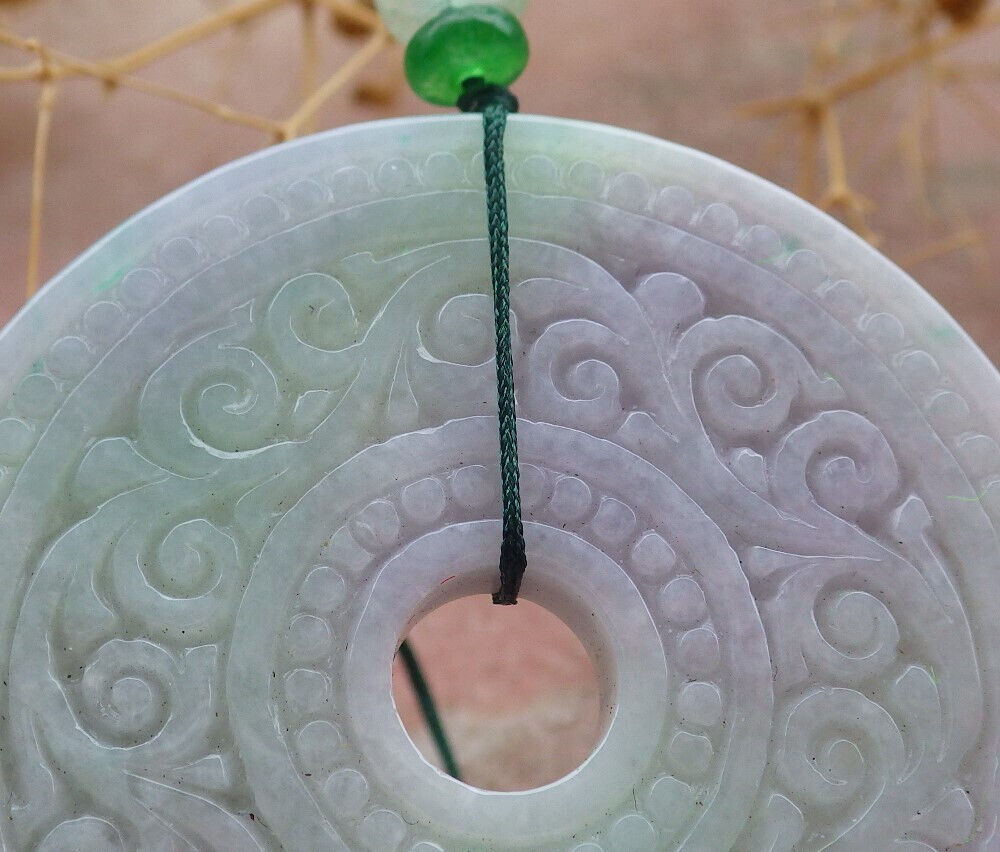 Certified Lavender Green Burma 100% Natural A Jade jadeite Pendant Ruyi Circle Necklace 平安扣 636858  TN