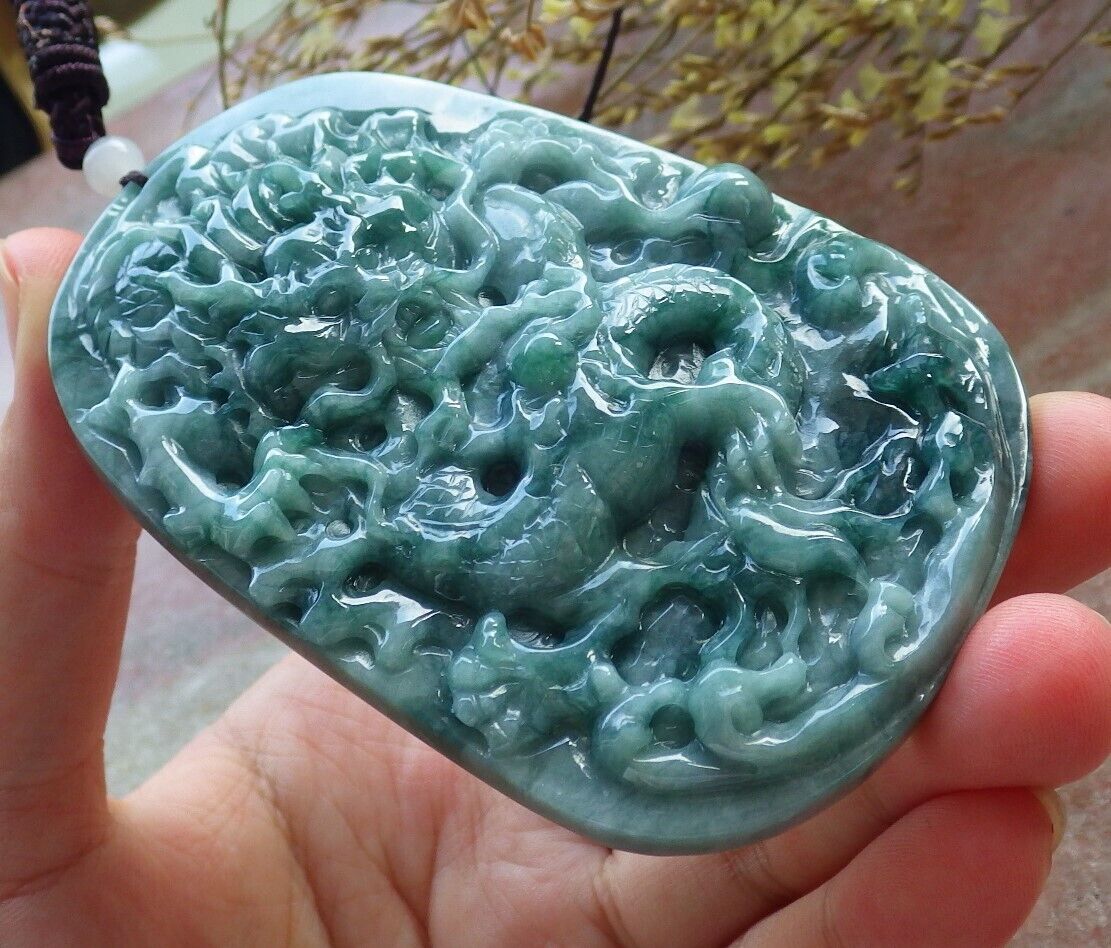 Certified Green Burma 100% Natural A Jade jadeite Pendant Dragon Bead Necklace 生意兴隆 574808 TN
