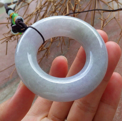 Certified Pale Lavender Green 100% Natural A Jade jadeite Pendant Circle Donut Necklace 平安扣 525743  TN