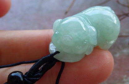 Certified Icy Green 100% Natural A Jade jadeite Pendant Zodiac Pig Boar Money Coin Necklace 发财猪 529296  TN