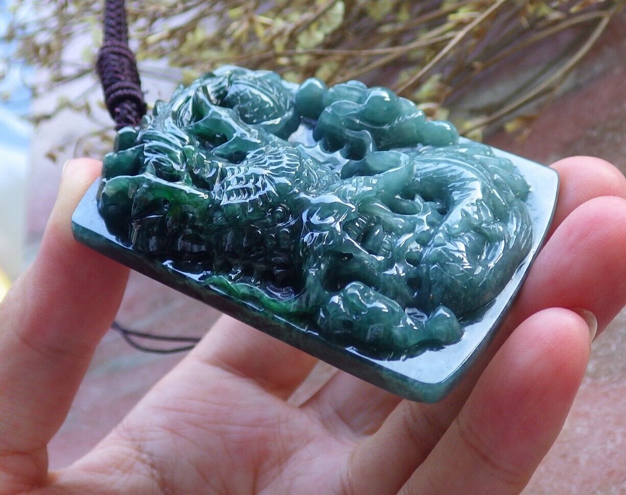 Certified Green Burma 100% Natural A Jade jadeite Pendant Dragon Bead Necklace 生意兴隆 574886 TN