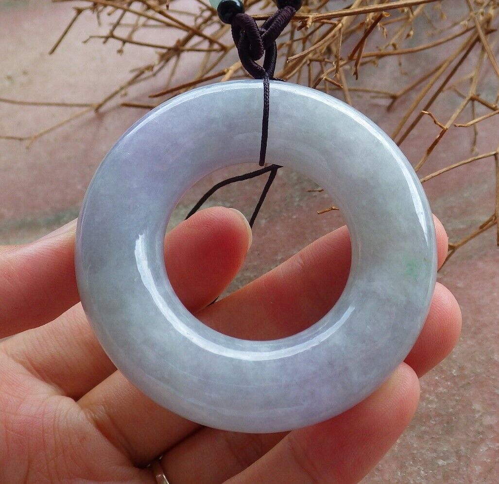 Certified Pale Lavender Green 100% Natural A Jade jadeite Pendant Circle Donut Necklace 平安扣 525714  TN