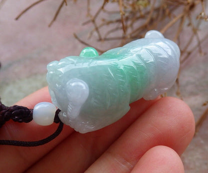 Certified Green Pale Lavender 100% Natural A Jade jadeite Pendant Tiger Money Coin Necklace 虎虎生威 525962  TN