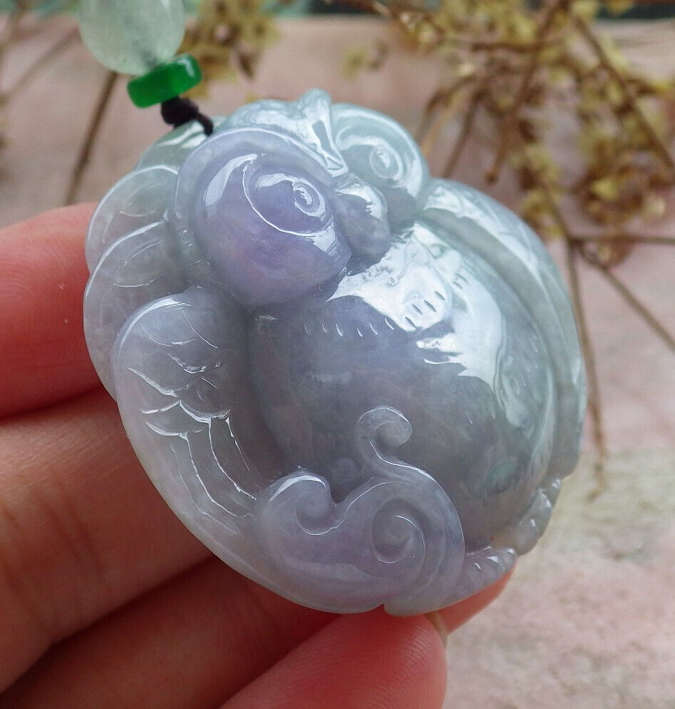 Certified Lavender Green Burma 100% Natural A Jade jadeite Pendant Owl Coin Ruyi Necklace 猫头鹰 632618  TN