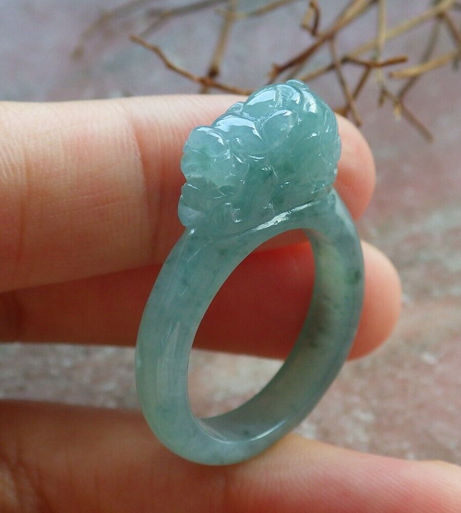 Certified Icy Green 100% Natural A JADE Jadeite Dragon Pi Xiu RING USA. 9.25 风水貔貅戒指 530040  TN