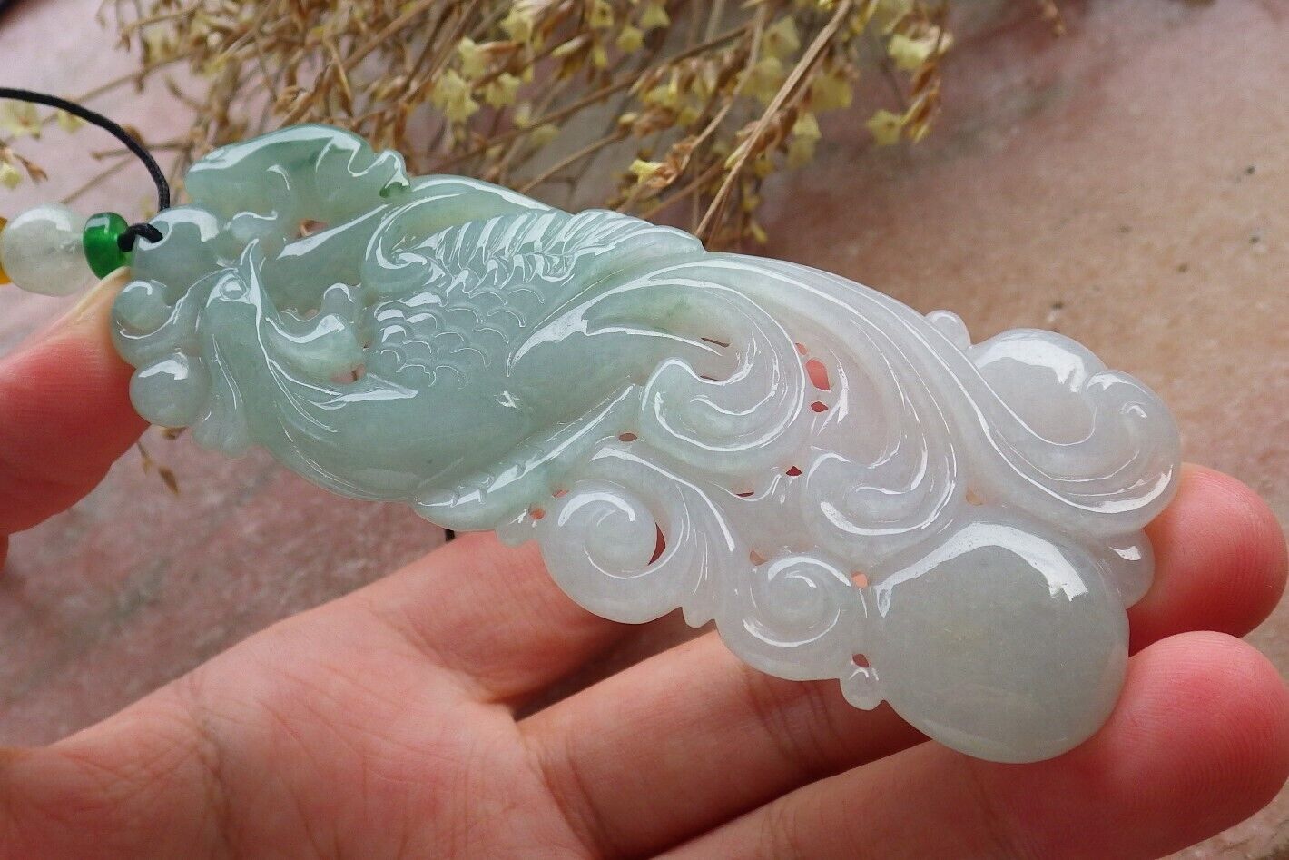 Certified Icy Green Burma 100% Natural A Jade jadeite Pendant Phoenix Frog Toad Ruyi Necklace 凤凰 575148 TN