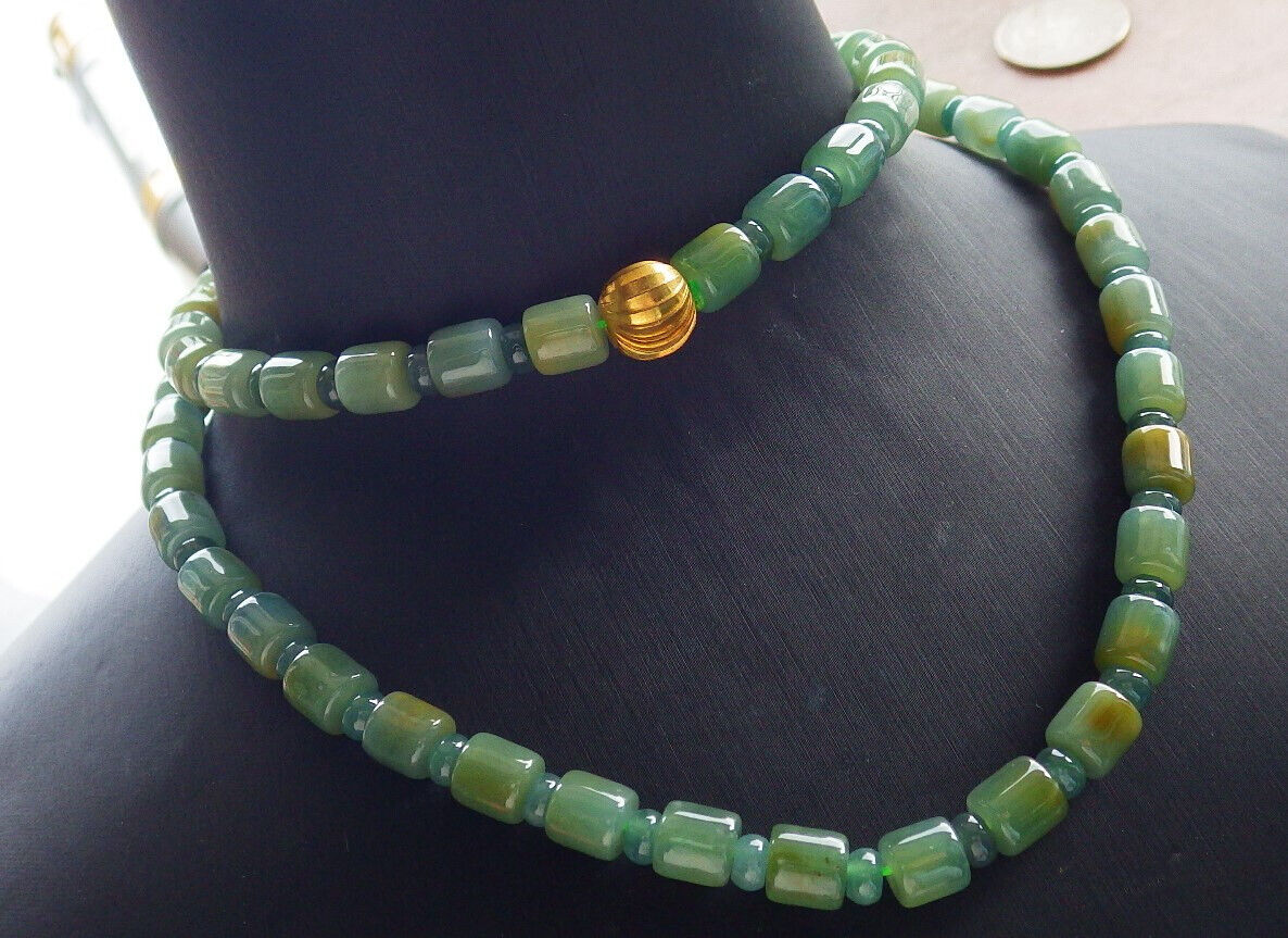 Certified Icy Yellow Green Burma 100% Natural A JADE Jadeite Bead Beads Circle Necklace 25 inches 项链 617426  TN