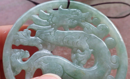 Certified Green Burma 100% Natural A Jade jadeite Pendant  Dragon Circle Necklace 生意兴隆 646443 TN