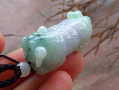 Certified Green Pale Lavender 100% Natural A Jade jadeite Pendant Tiger Money Coin Necklace 虎虎生威 526057  TN