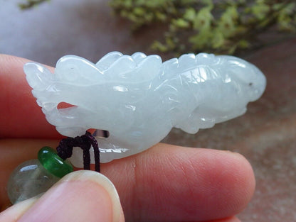 Certified Icy White Burma 100% Natural A Jade jadeite Pendant Dragon Necklace 生意兴隆 574184 TN