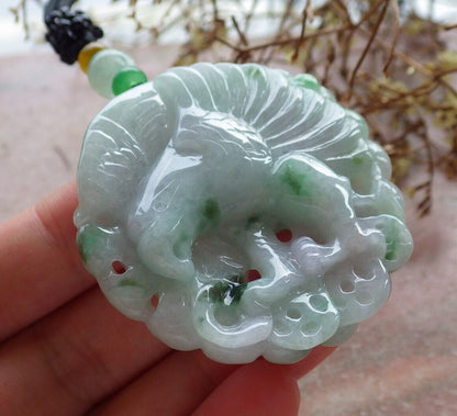 Certified Green Burma 100% Natural A Jade jadeite Pendant Eagle Snake Coin Necklace 大展宏图 633423  TN