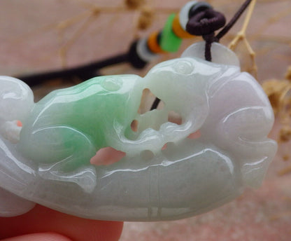 Certified Green Burma 100% Natural A Jade jadeite Pendant Frog Toad Lotus Flower Leaf Necklace 招财蟾 636959  TN