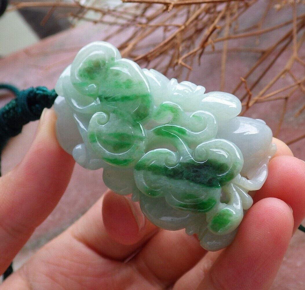 Certified Green 100% Natural A Jade jadeite Pendant Bat Peach Lotus Flower Ruyi Necklace 蝙蝠 525591  TN