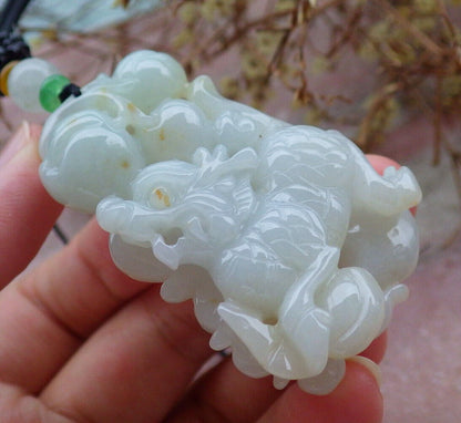 Certified Yellow Pale Green Burma 100% Natural A Jade jadeite Pendant Dragon Kai Lun Lotus Flower Yuan Bao Peach Necklace 生意兴隆 633208  TN