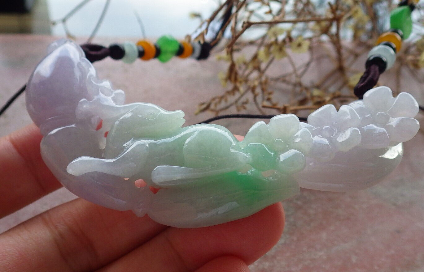 Certified Green Lavender Burma 100% Natural A Jade jadeite Pendant Deer Flower Ruyi Necklace 梅花鹿 634109  TN