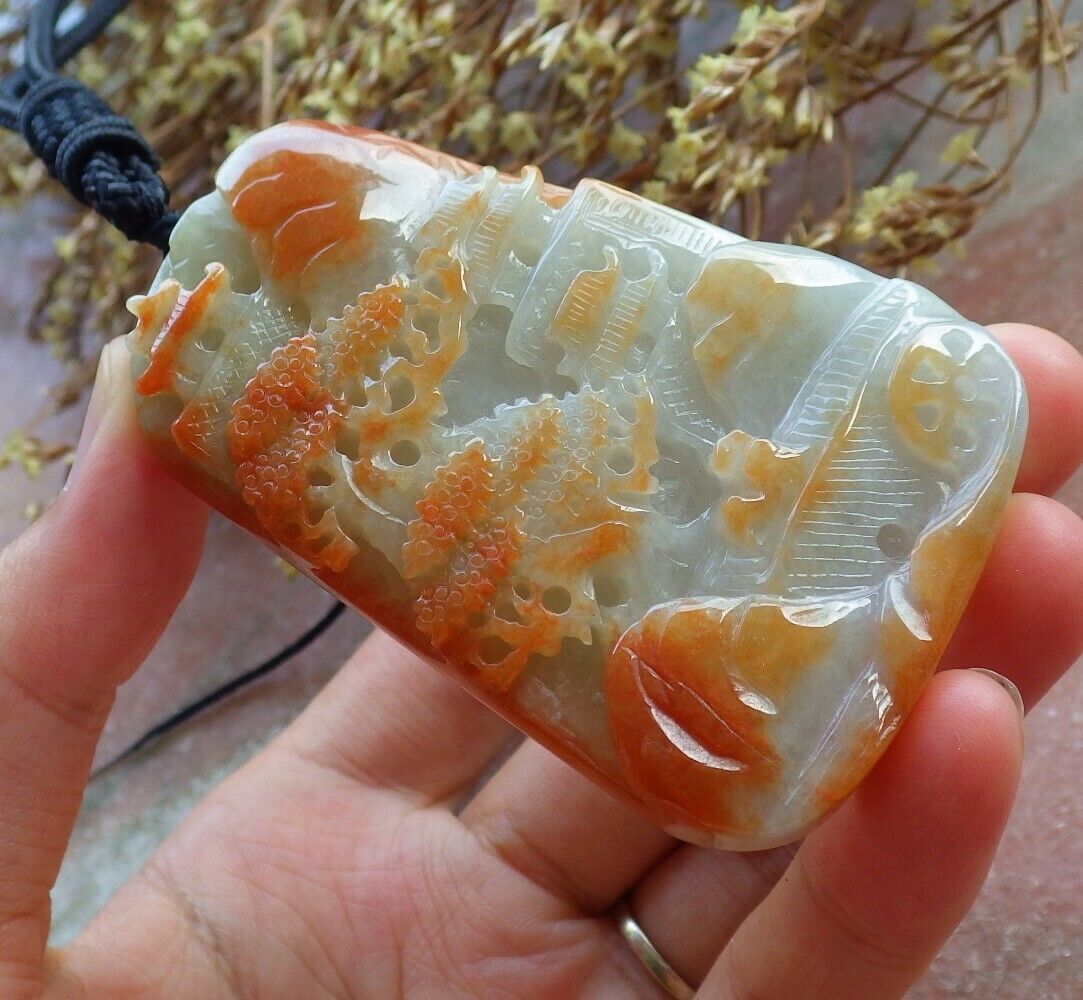 Certified Red 100% Natural A Jade jadeite Landscape painting Tree Necklace 山水画 530026  TN
