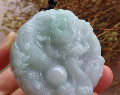 Certified Green 100% Natural A Jade jadeite Pendant Dragon Lotus Flower Ruyi Bead Necklace 生意兴隆 525045  TN