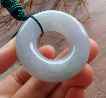 Certified Green Pale Lavender Burma 100% Natural A Jade jadeite Pendant Circle Donut Necklace 平安扣 525552  TN