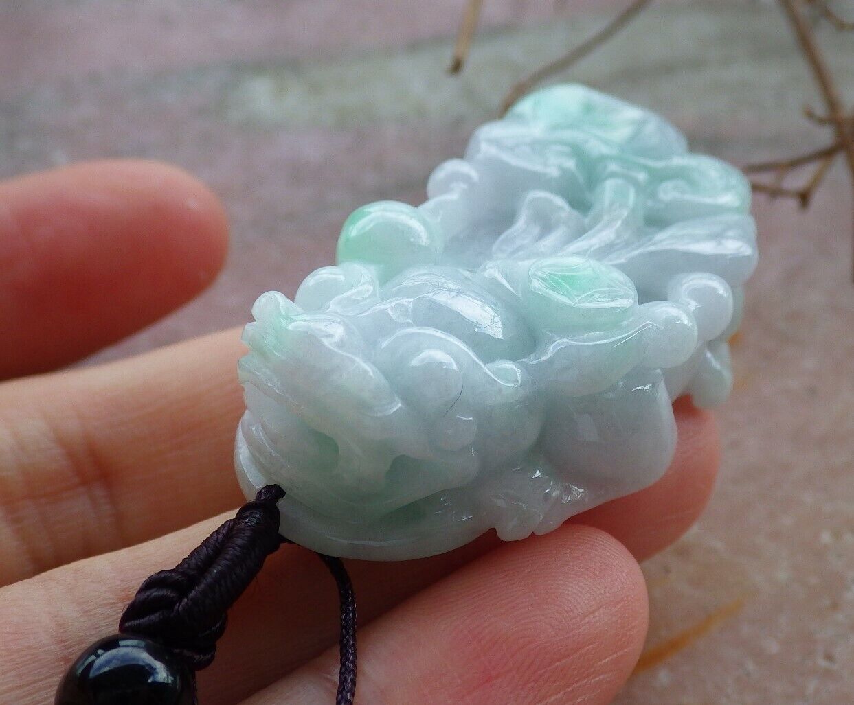 Certified Green Pale Lavender 100% Natural A Jade jadeite Pendant Dragon Pi Xiu Money Coin Ruyi Necklace 风水貔貅 529417 TN