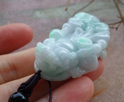 Certified Green Pale Lavender 100% Natural A Jade jadeite Pendant Dragon Pi Xiu Money Coin Ruyi Necklace 风水貔貅 529417 TN