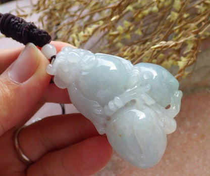 Certified Green Pale Lavender Burma 100% Natural A Jade jadeite Pendant Owl Peach Coin Necklace 猫头鹰 575345 TN