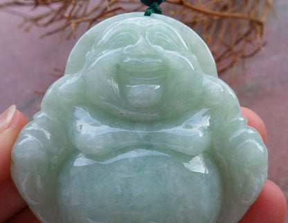 Certified Green Burma 100% Natural A Jade jadeite pendant Happy Buddha God Necklace 开心佛 525627  TN
