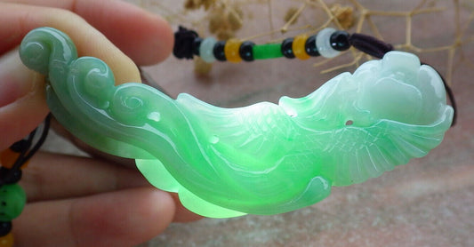 Certified Green Burma 100% Natural A Jade jadeite Pendant Phoenix Flower Ruyi Necklace 凤凰 636603  TN