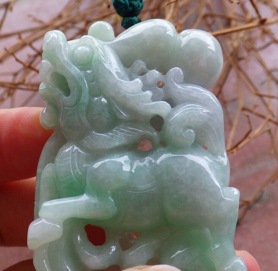 Certified Green 100% Natural A Jade jadeite Pendant Dragon Gourd Coin Ruyi Necklace 龙 麒麟 525497  TN