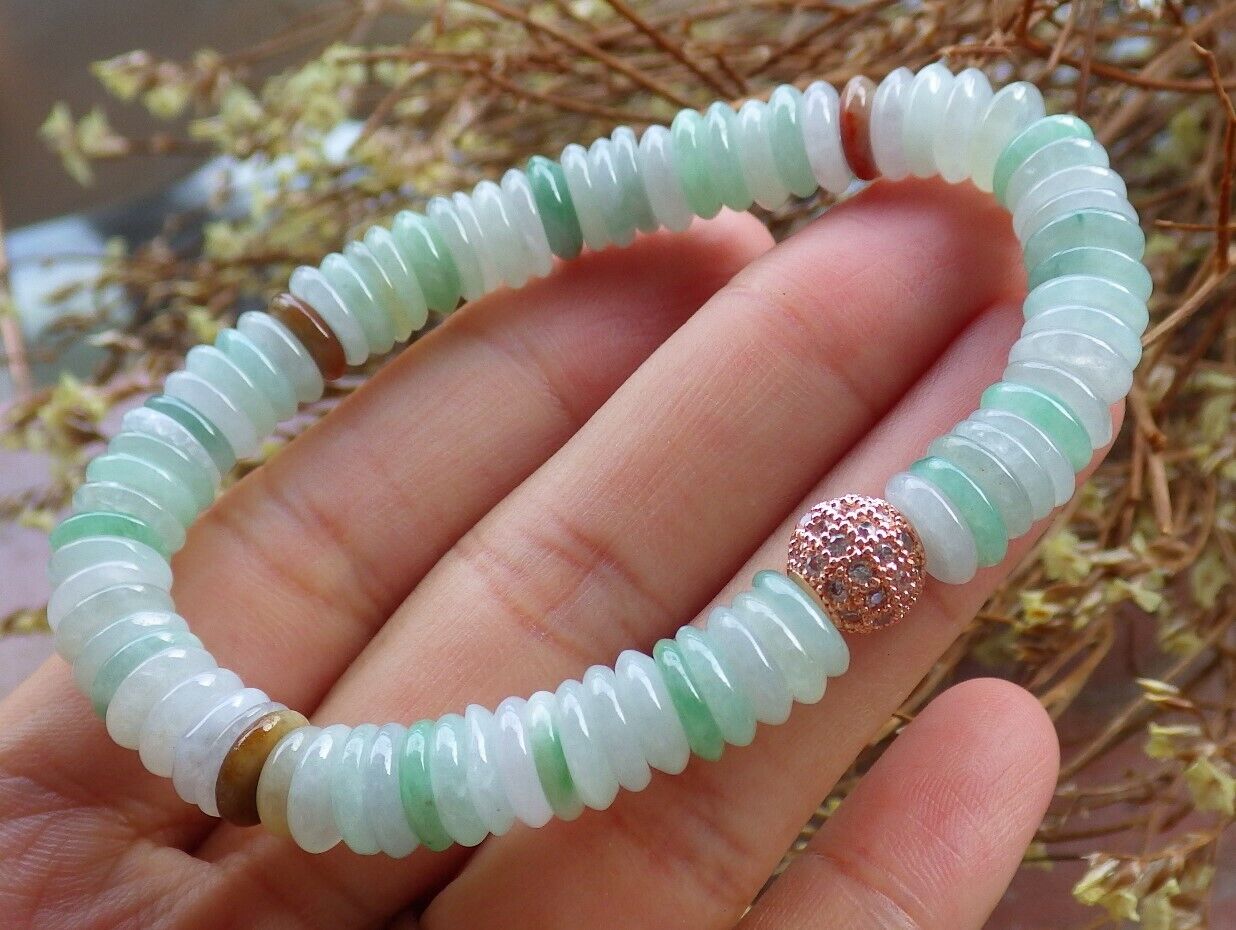 Certified Yellow Green Pale Lavender 100% Natural A JADE Jadeite Bead Beads Bangle Circle Bead Beads Bangle Bracelet 平安扣手链 525214  TN