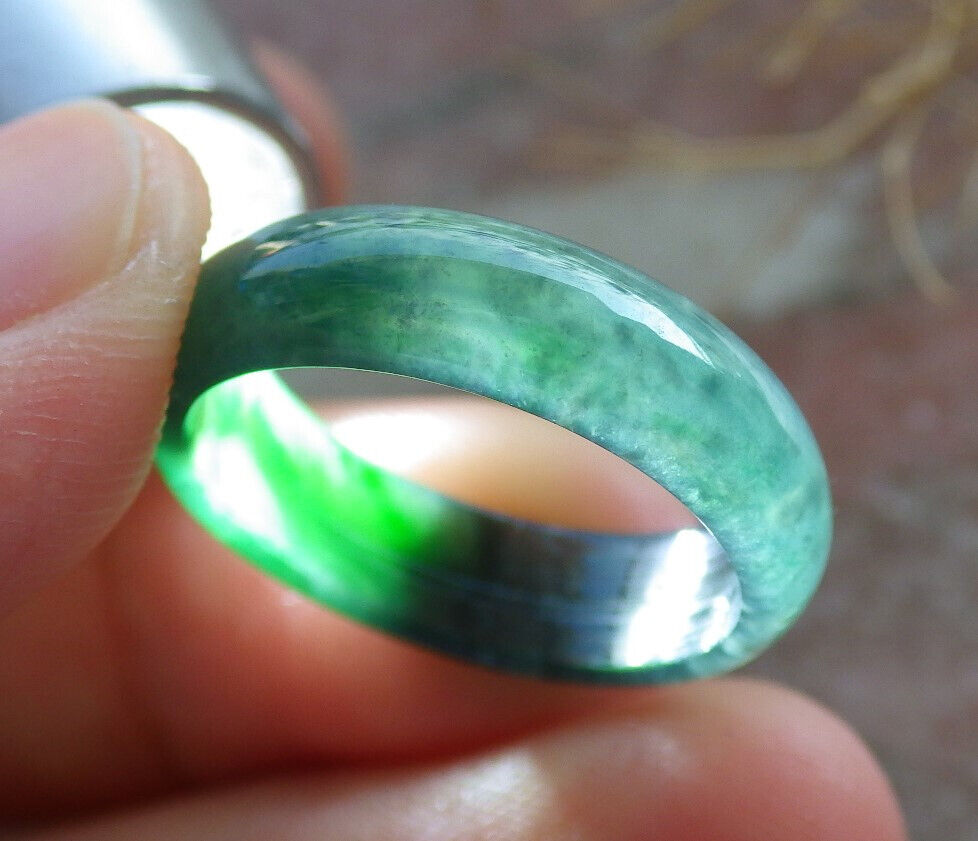 Certified Icy Green Burma 100% Natural A JADE Jadeite Circle RING USA. 6.25 戒指 635808  TN