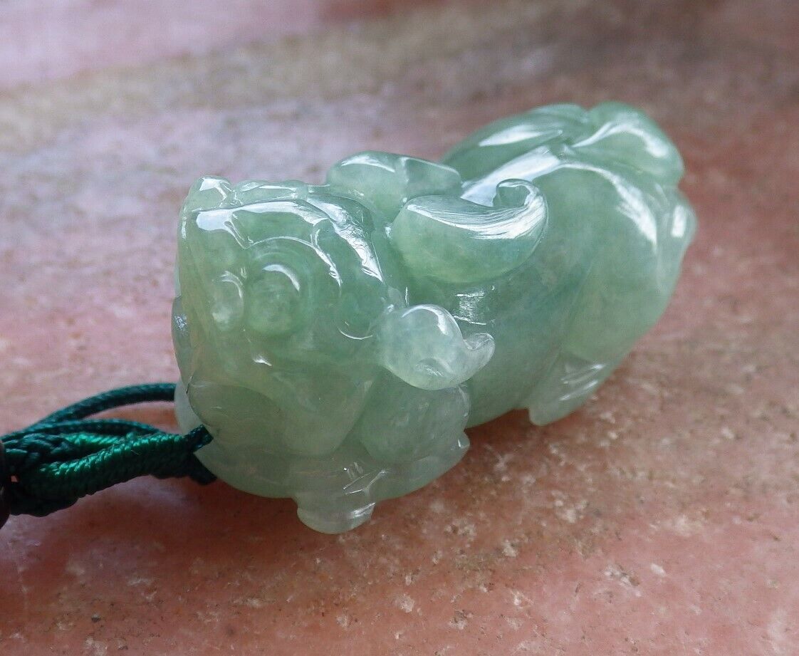 Certified Icy Green 100% Natural A Jade jadeite Pendant Dragon Pi Xiu Money Coin Necklace 风水貔貅 525166  TN