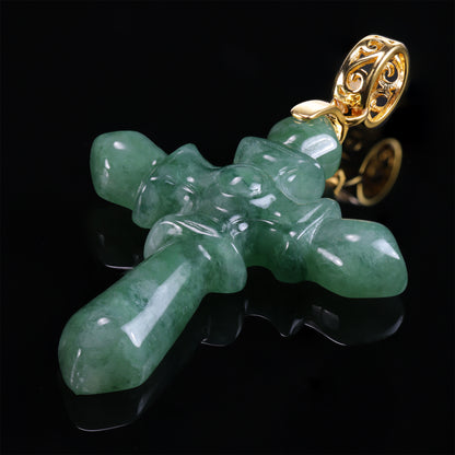 The Cross Jadeite 100% Natural Burma Jade Jadeite With Certificated (S925 Silver Buckle)
