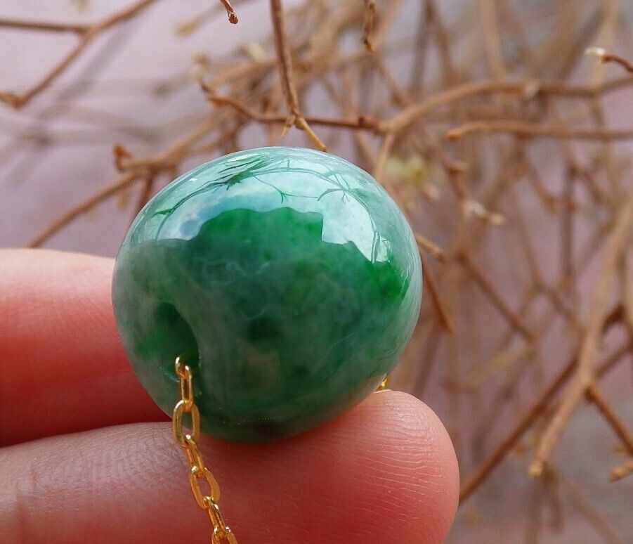 Certified Green Burma 100% Natural A Jade Circle Bead Donut Necklace 路路通 526256  TN
