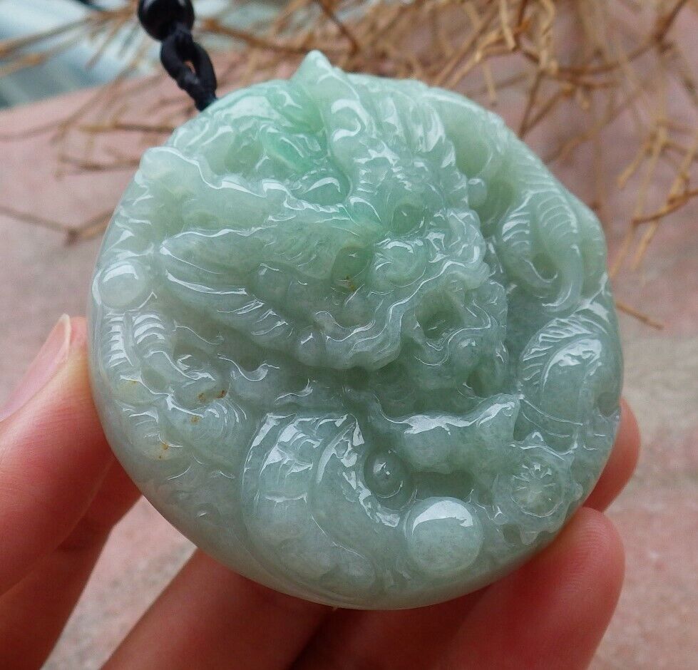 Certified Green 100% Natural A Jade jadeite Pendant Dragon Mouse Rat Bead Necklace 生意兴隆 519966  TN