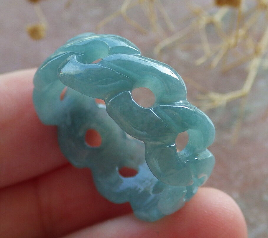 Certified Icy Green Burma 100% Natural A JADE Jadeite Knotted RING USA. 9.75 戒指 635985  TN
